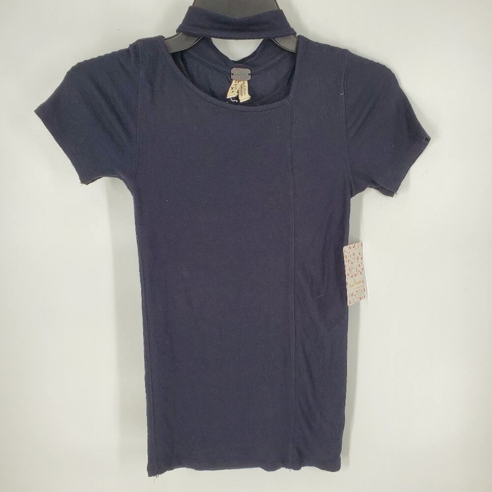 We The Free Black Neck Cut Out Bright Lights Short Sleeve Tee